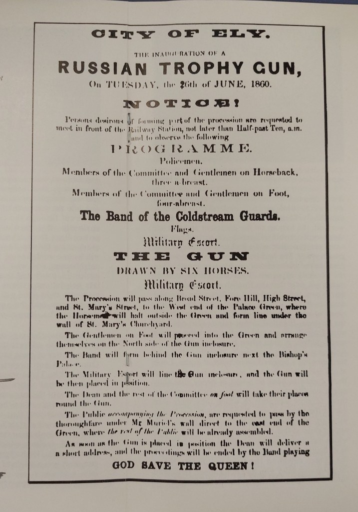 Programme for the Inauguration of the cannon at Ely