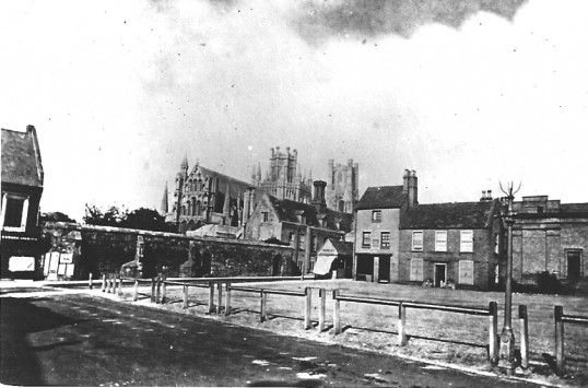 Ely Market Place in the 1860s with the cathedral in the background