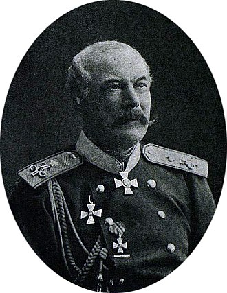 Franz Eduard Graf von Totleben in later life, with waxed moustaches and wearing what is probably the uniform of a general with decorations and gold epaulettes.